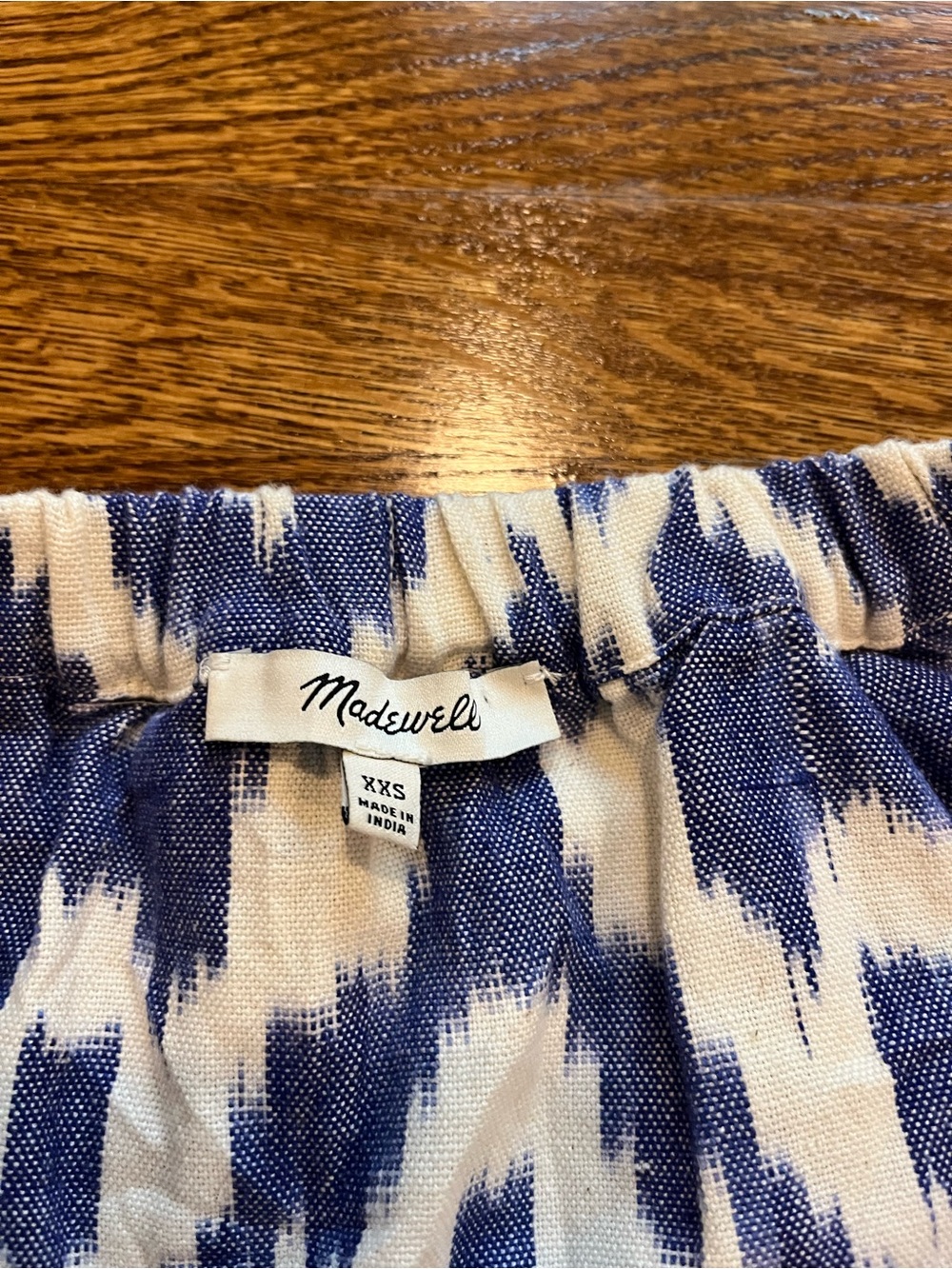 Madewell Blue & White Off-Shoulder Ikat Balcony Blouse Coastal Beach Summer Top - Picture 11 of 12